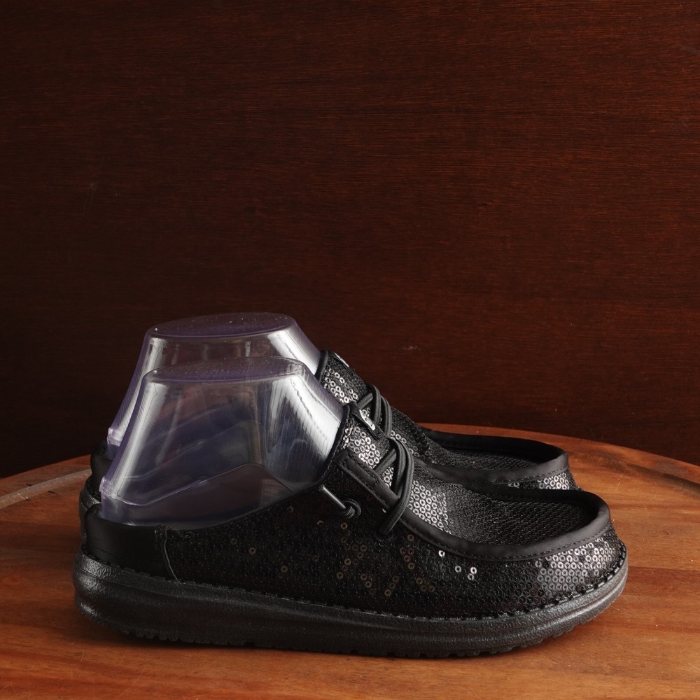 Hey Dude Mules Women SZ 5 BLK Wendy Slip Sequin Coastal Lightweight Travel Shoes